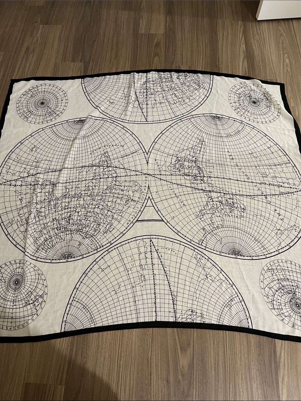 H&M Large Shawl Cream with Black World Map Print
